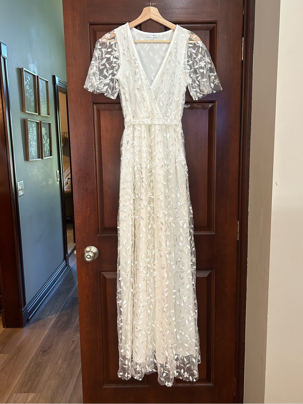 Baltic Born White Embroidered Floral Mesh Maxi Dress Small Cottagecore - Picture 8 of 11